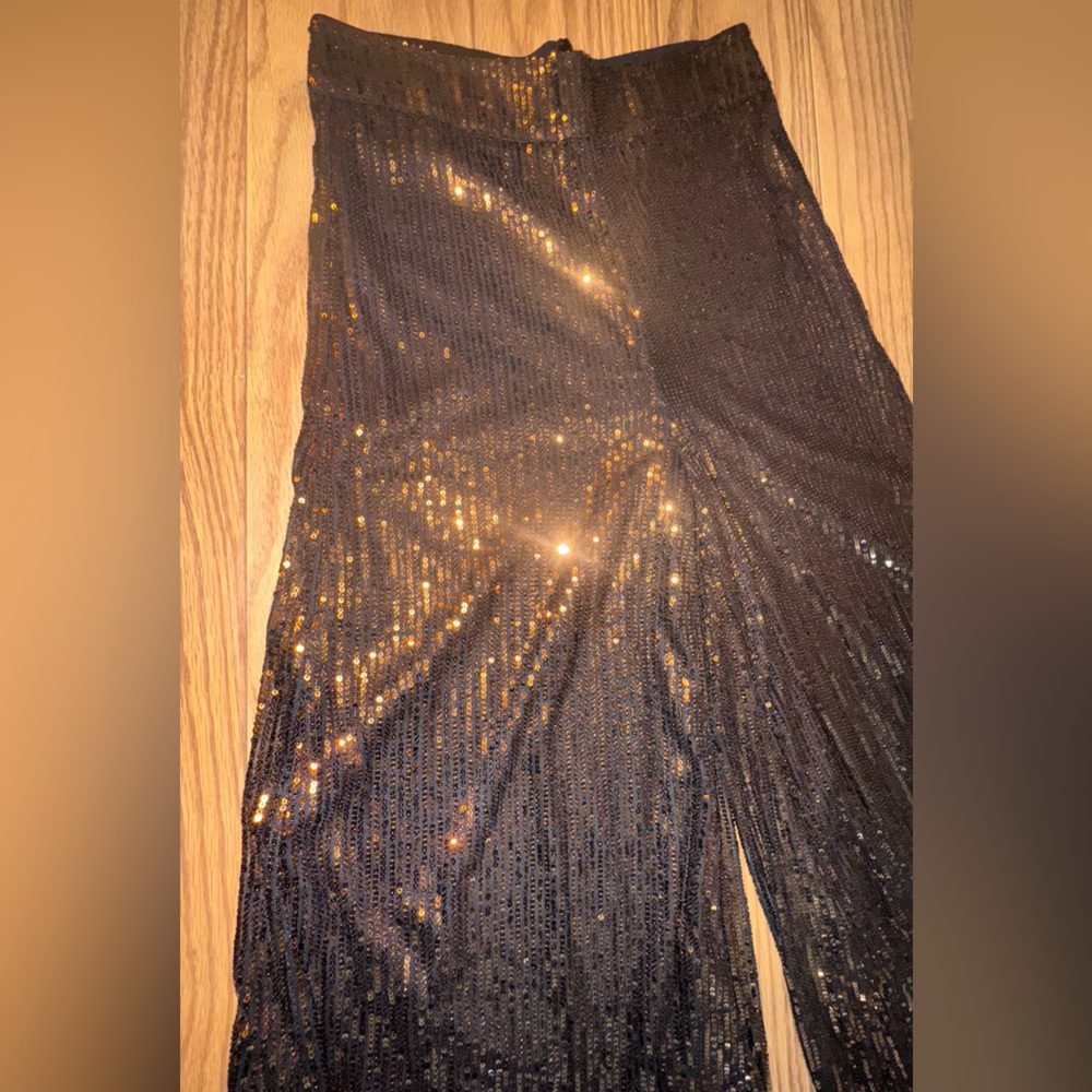 CHICME Black & Bronze Sequin Wide Leg Pants | Size M | 31” Inseam - Picture 3 of 4